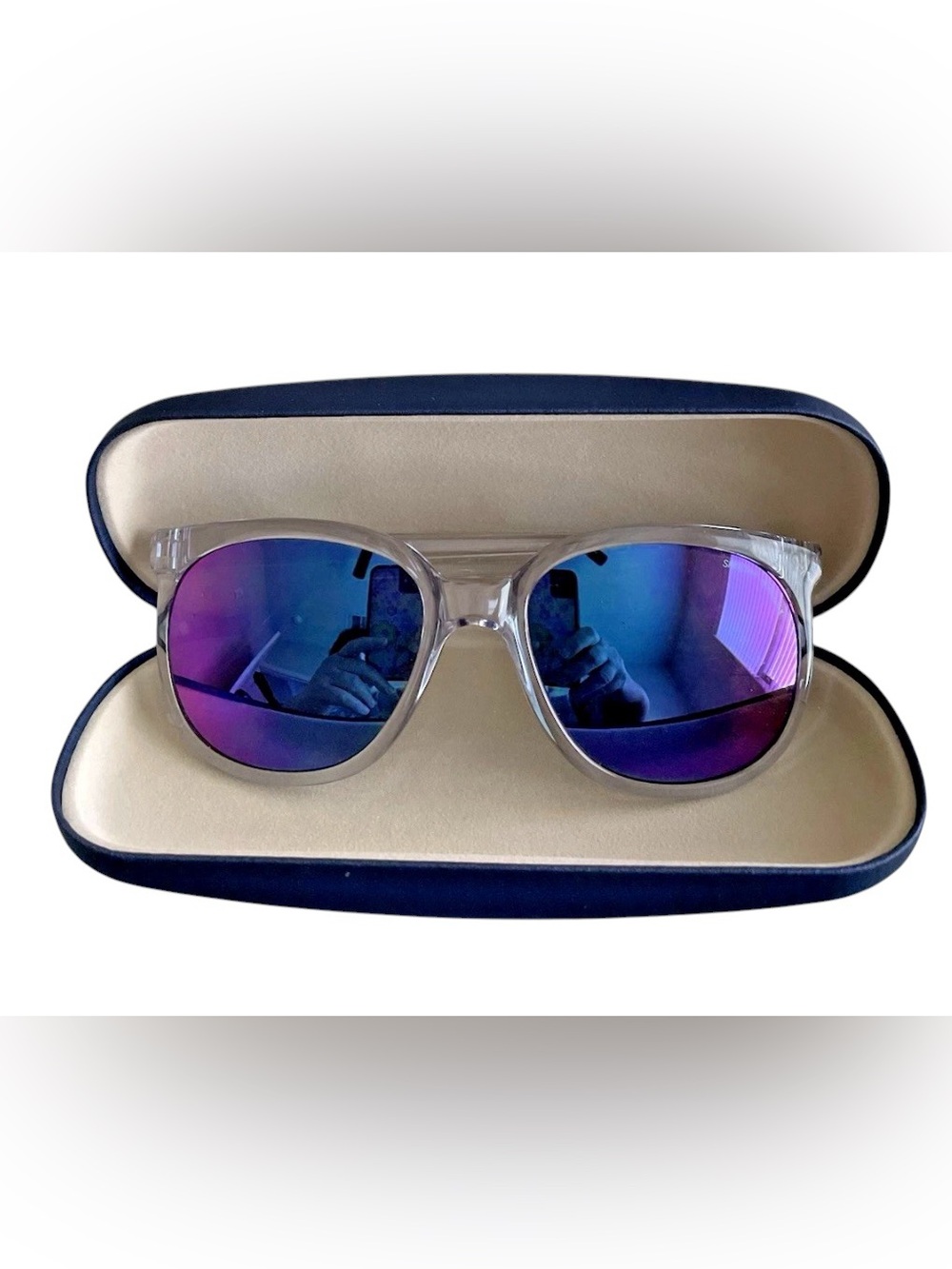 Rare Vintage Bolle Spectra Acrylex 396 Clear Frame Blue Mirror Lens Sunglasses